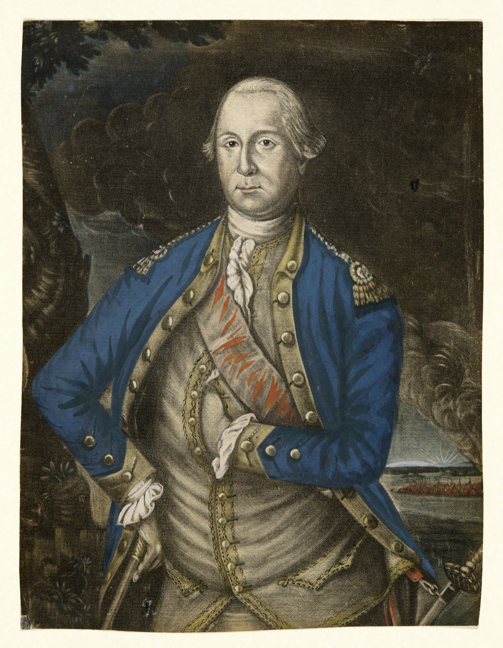 Hans Excellence George Washington Esquire, pub. 1776 (håndfarvet gravering) af Joseph Hiller