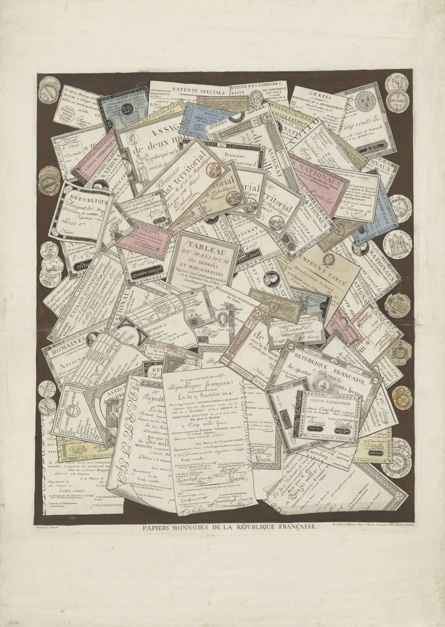 Frans papiergeld Møntpapirer fra den franske republik (titel på objekt) af Joseph Hunin