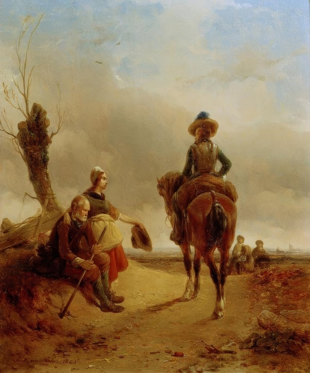 Landskab med en barok ridescene af Joseph Jodocus Moerenhout