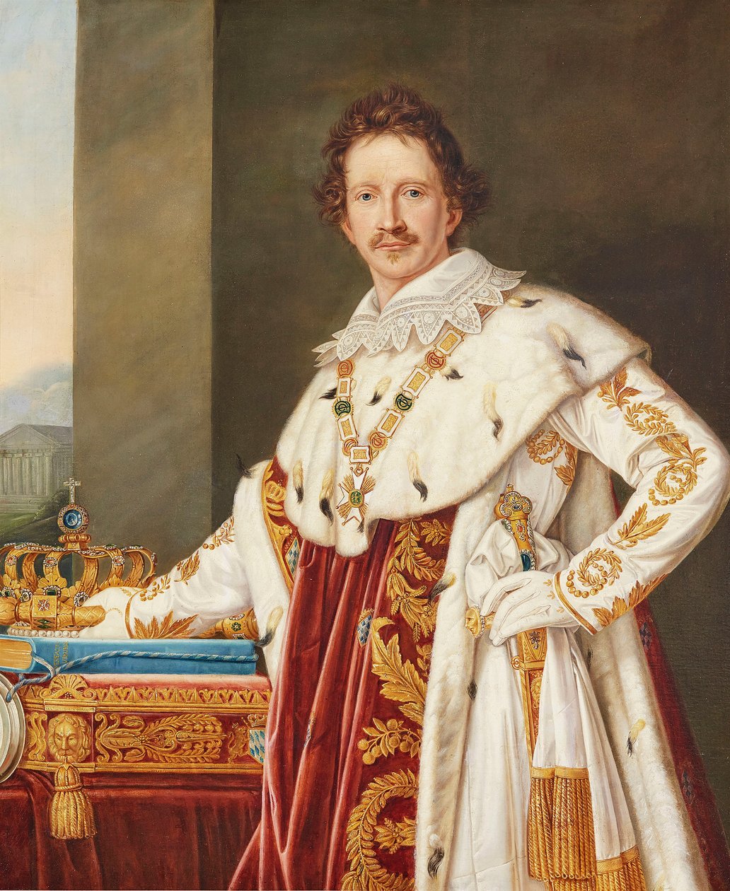 Portræt af Ludwig I af Bayern 1786-1868 i salvekappe. af Joseph Carl Stieler