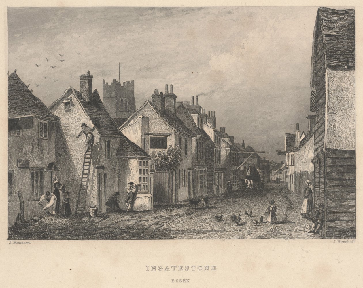 Ingatestone, Essex, tryk lavet af John Henry Henshall af Joseph Kenny (after) Meadows