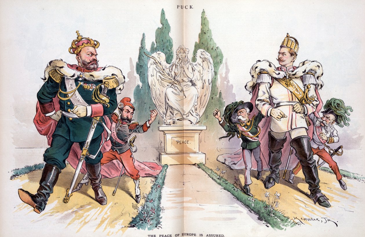 Alexander III, mærket "Rusland", kigger på Wilhelm II, mærket "Tyskland" af Joseph Keppler