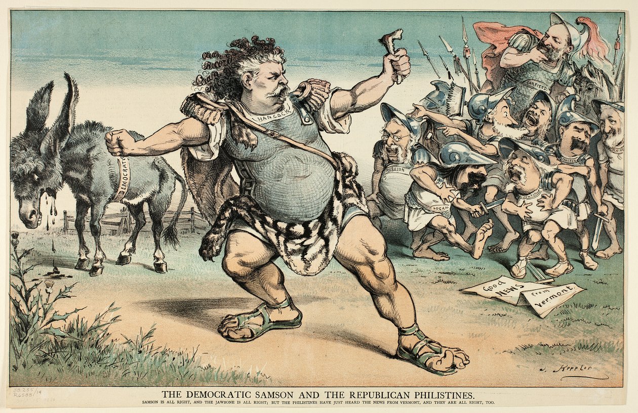 Den demokratiske Samson og de republikanske filistre, fra Puck af Joseph Keppler