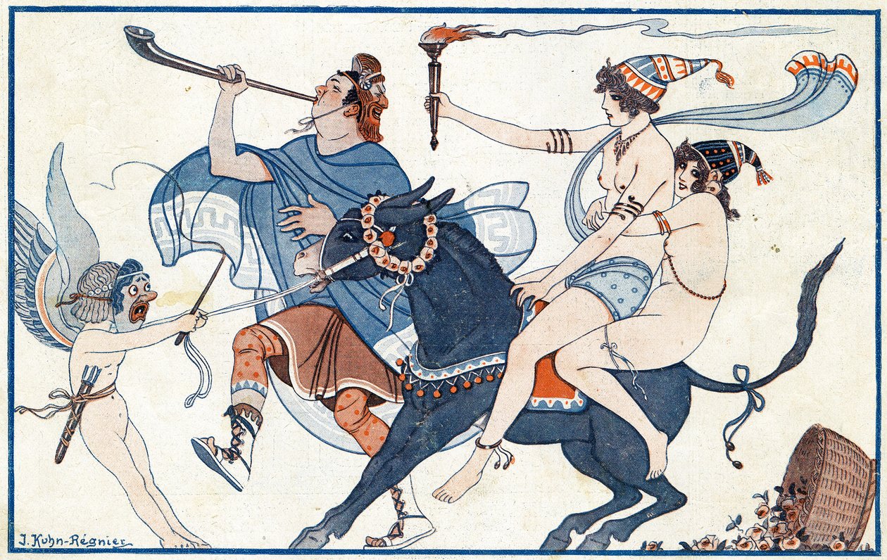 Ulykker i kalkmalerier, karnevallet i Pompeji - illustration fra la Vie Parisienne, 1923 af Joseph Kuhn Regnier