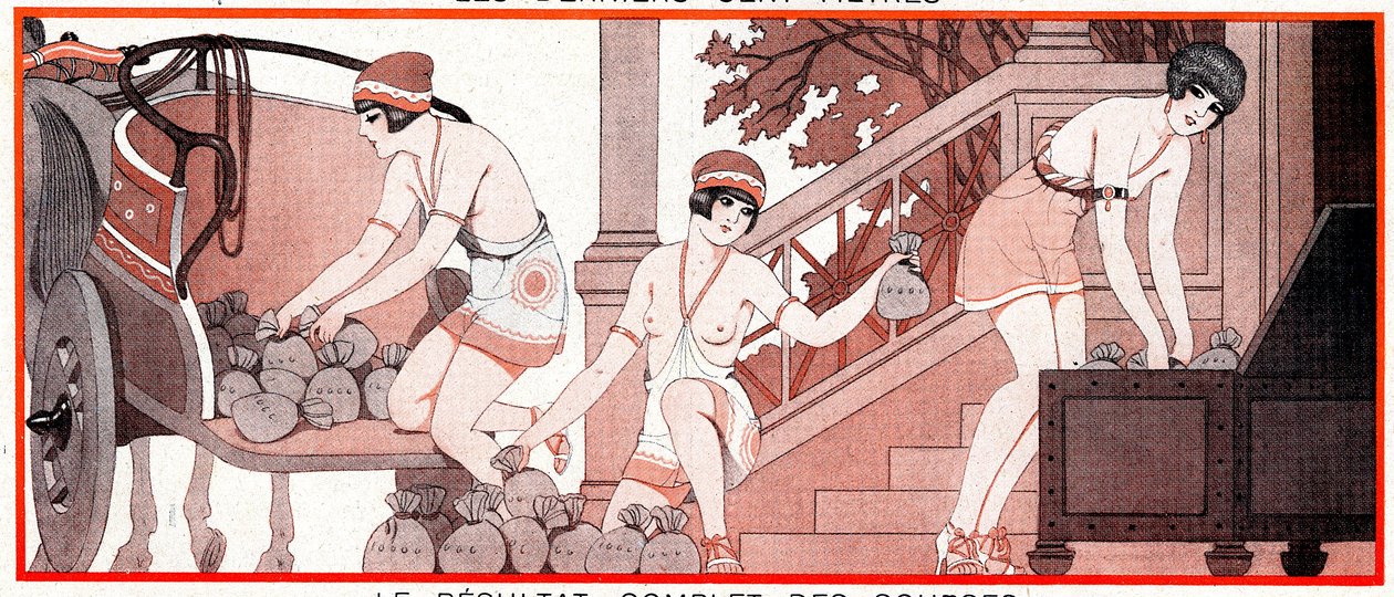 Hvad var, i den olympiske periode, Le Prix de Diane - Fuld løbsresultater - Le Result complet de courses - illustration fra la Vie Parisienne, 1927 af Joseph Kuhn Regnier