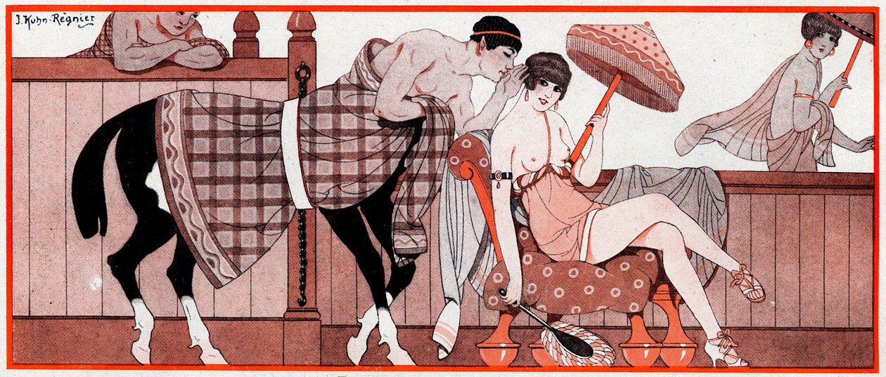 Hvad var, i den olympiske periode, Le Prix de Diane - Jockeys Tip - illustration fra la Vie Parisienne, 1927 af Joseph Kuhn Regnier