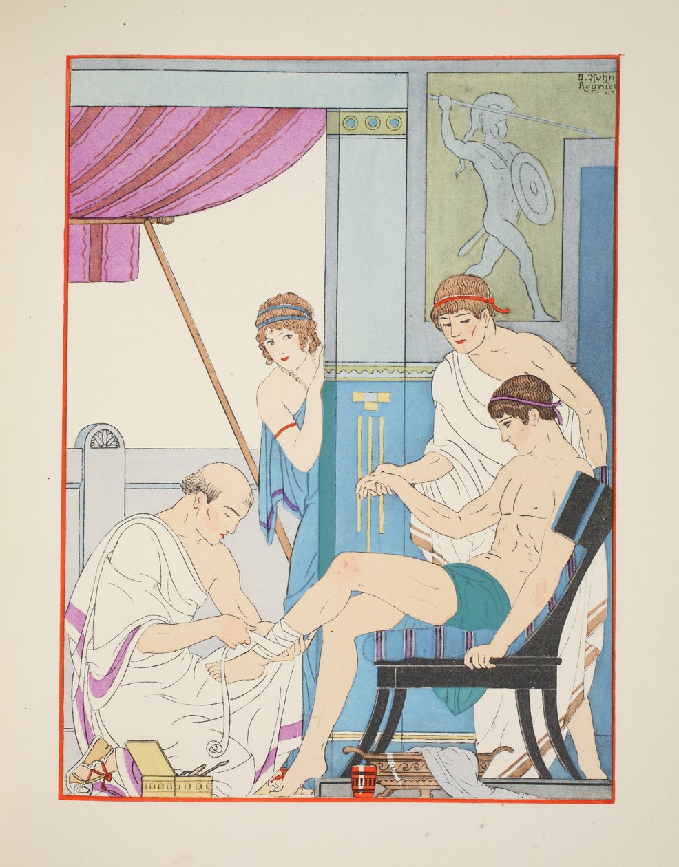 Såret soldat, illustration fra "The Works of Hippocrates", 1934 af Joseph Kuhn Regnier