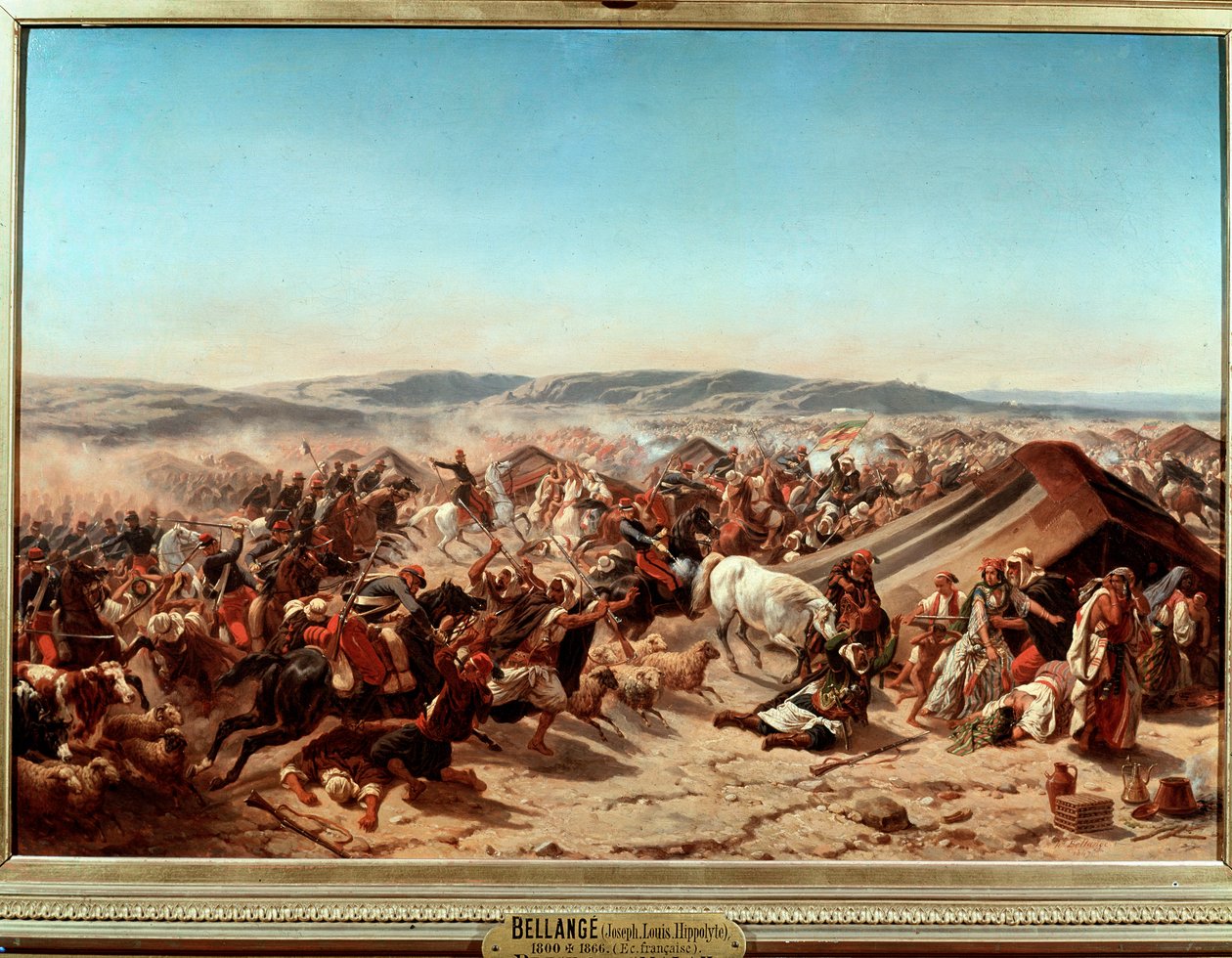 Erobring af Algeriet (1830-1847): "" Tilfangetagelse af Smalah (Smala) af Abd el Kader (Abd-el-Kader eller ibn Muhyi al-Din al-Hasani (al Din al-Hasani) (1807-1883) af hertugen af ​​Aumale i Taguin af Joseph Louis Hippolyte Bellange