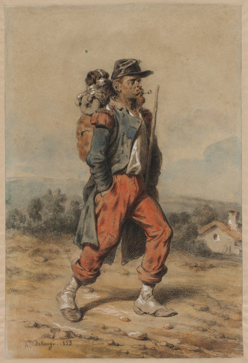 Soldat med hund af Joseph Louis Hippolyte Bellange