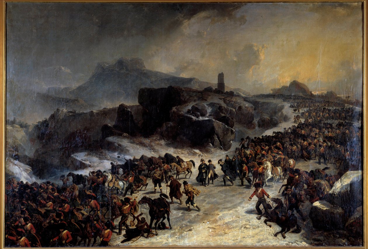 Krydset af Sierra Guadarama (Guadarrama) i Spanien i december 1808. Maleri af Joseph Louis Hippolyte Bellange (1800-1866) 1800-tallets Paris, Army Museum af Joseph Louis Hippolyte Bellange