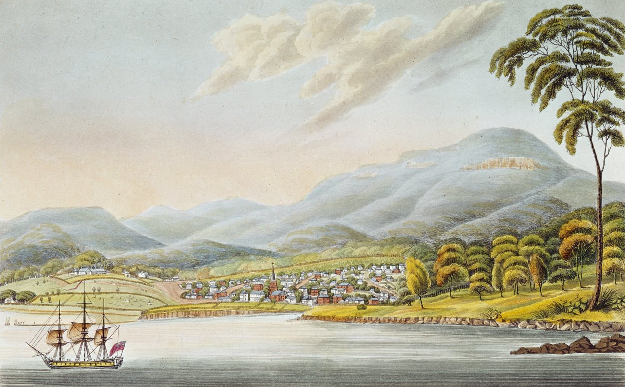 Udsigt over Hobart Town, 1824 af Joseph Lycett