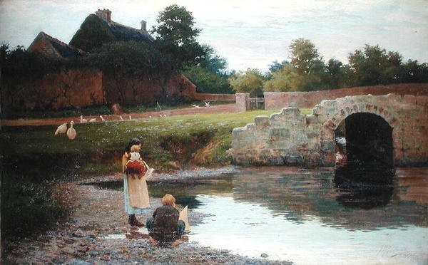 Leger ved den gamle bro af Joseph Malachy Kavanagh