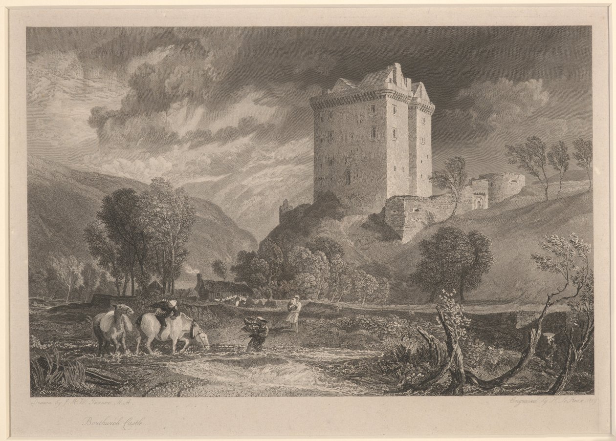 Borthwick Castle (Provincial Antiquities and Picturesque Scenery of Scotland), graveret af Henry Le Keux (1775-1851) af Joseph Mallord William (after) Turner