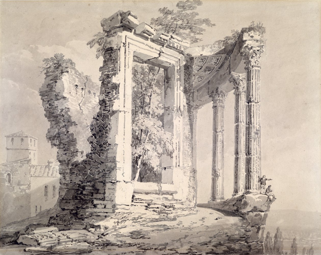 Sibyllens tempel, Tivoli (blyant og akvarel på papir) af Joseph Mallord William (attr.to) Turner