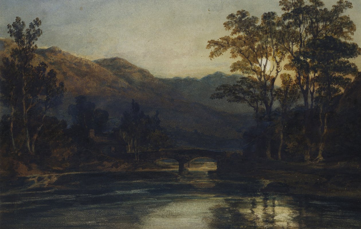 En bro over en flod ved måneskin, 1798 af Joseph Mallord William Turner