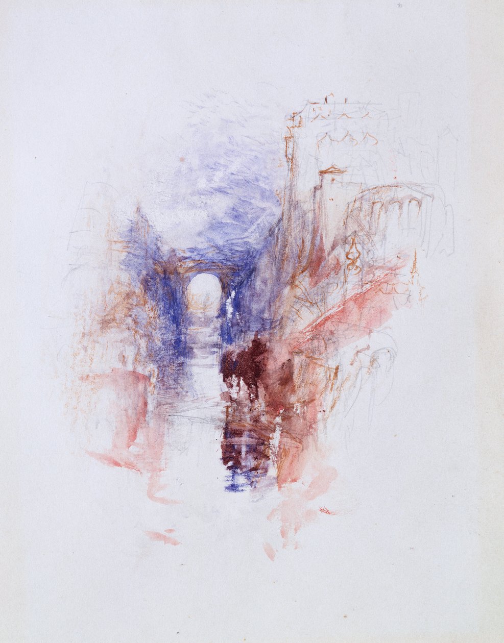 Et italiensk slot over en flod, ca. 1827 af Joseph Mallord William Turner
