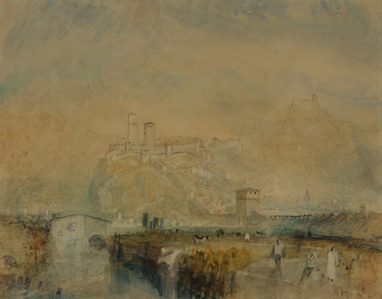 Bellinzona nr. 11, Schweiz, ca. 1843 (akvarel, pen og blæk og kropsfarve over spor af blyant på papir) af Joseph Mallord William Turner