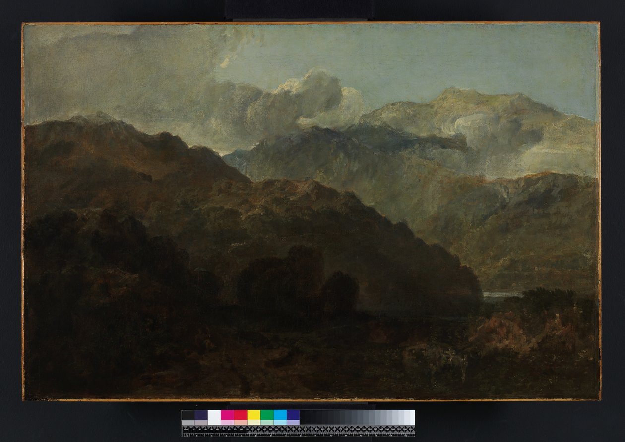 Ben Lomond Mountains, Skotland: The Traveler - Vide Ossians War of Caros, ca. 1799-1800 (olie på lærred) af Joseph Mallord William Turner