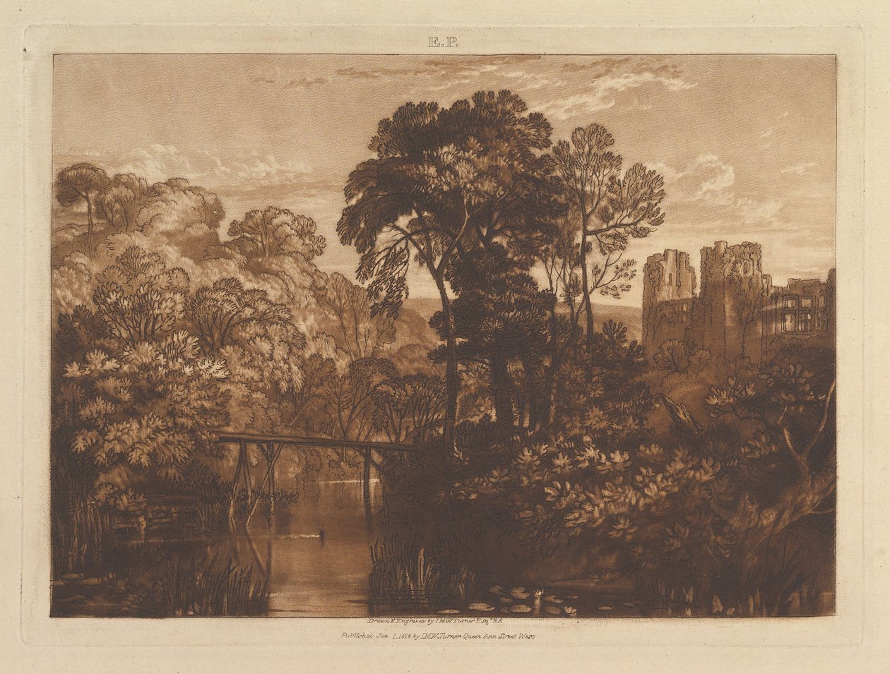 Berry Pomeroy Castle Liber Studiorum, del XII, plade 58, 1. januar 1816. af Joseph Mallord William Turner