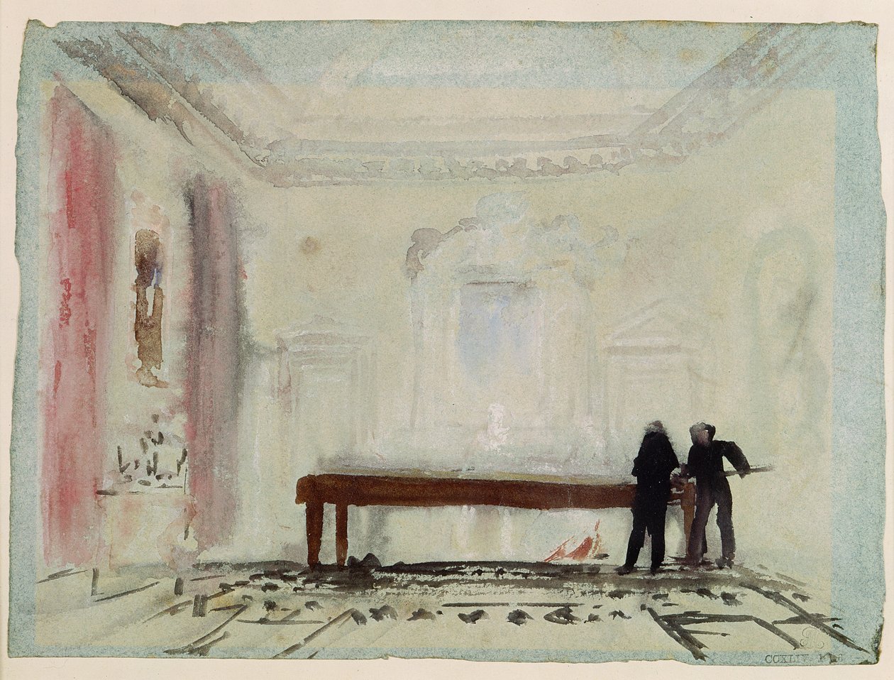 Billardspillere i Petworth House, 1830 (gouache) af Joseph Mallord William Turner