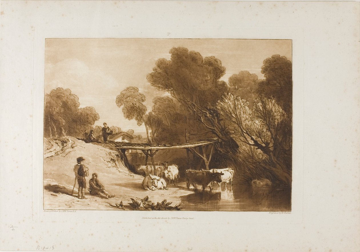 Bro og køer, tallerken 2 fra Liber Studiorum af Joseph Mallord William Turner