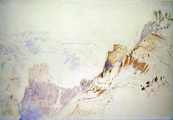 Burg Eltz fra Norden (blyant, pen & rødt blæk, akvarel og kropsfarve på papir) af Joseph Mallord William Turner