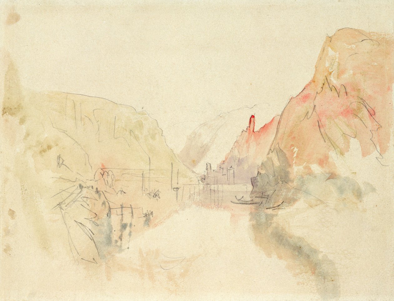 Slottet Traben-Trarbach ved Mosel, ca. 1844 (blyant og akvarel på papir) af Joseph Mallord William Turner