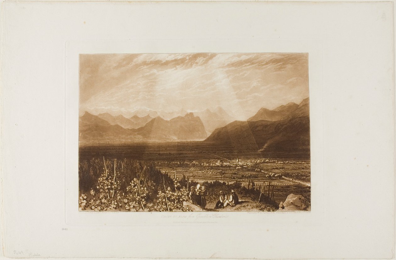 Alpernes kæde fra Grenoble til Chamberi, plade 49 fra Liber Studiorum af Joseph Mallord William Turner