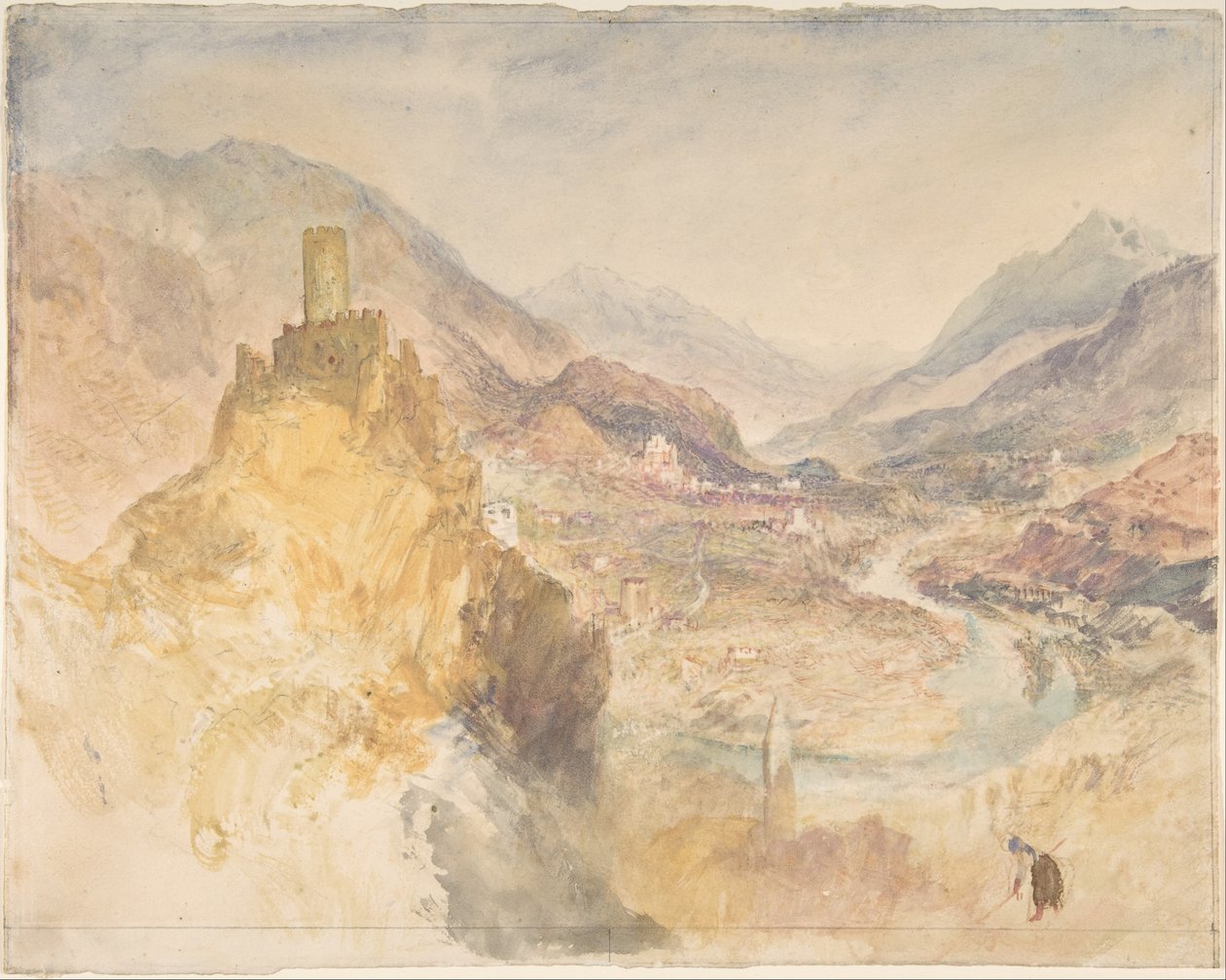 Châtel-Argent og Aostadalen set fra oven over Villeneuve af Joseph Mallord William Turner