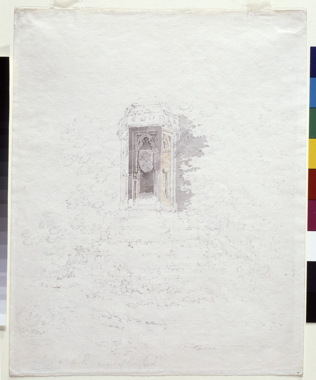 Cross At The Entrance To Hereford (blyant med gule og grå vaske på hvidt papir) af Joseph Mallord William Turner
