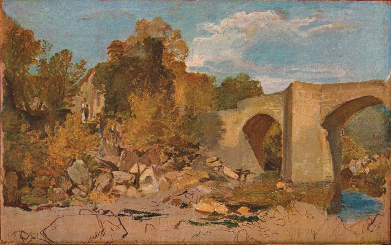 Devonshire Bridge med hytte, 1813 af Joseph Mallord William Turner