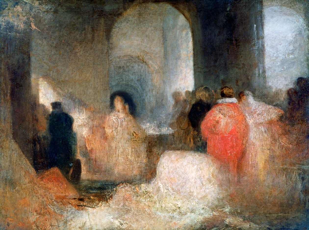 Middag i et stort værelse med figurer i kostume, c1830-1835 af Joseph Mallord William Turner