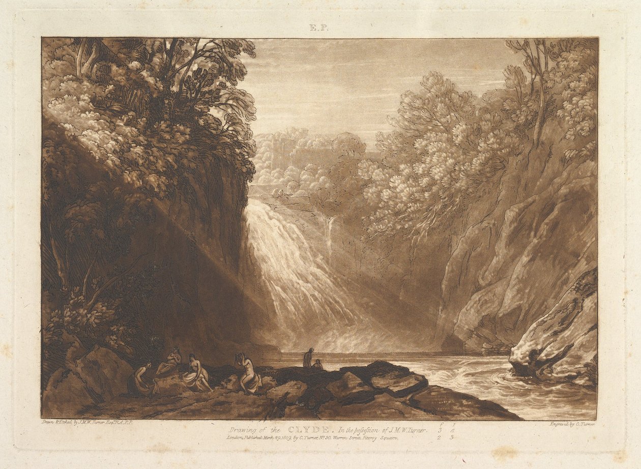 Tegning af Clyde Liber Studiorum, del IV, plade 18, 29. marts 1809. af Joseph Mallord William Turner