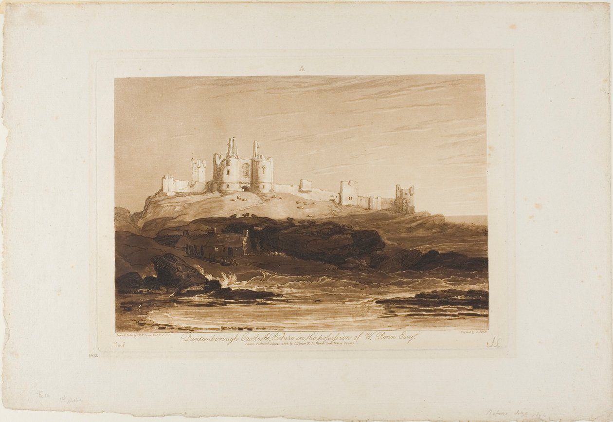 Dunstanborough Castle, plade 14 fra Liber Studiorum af Joseph Mallord William Turner