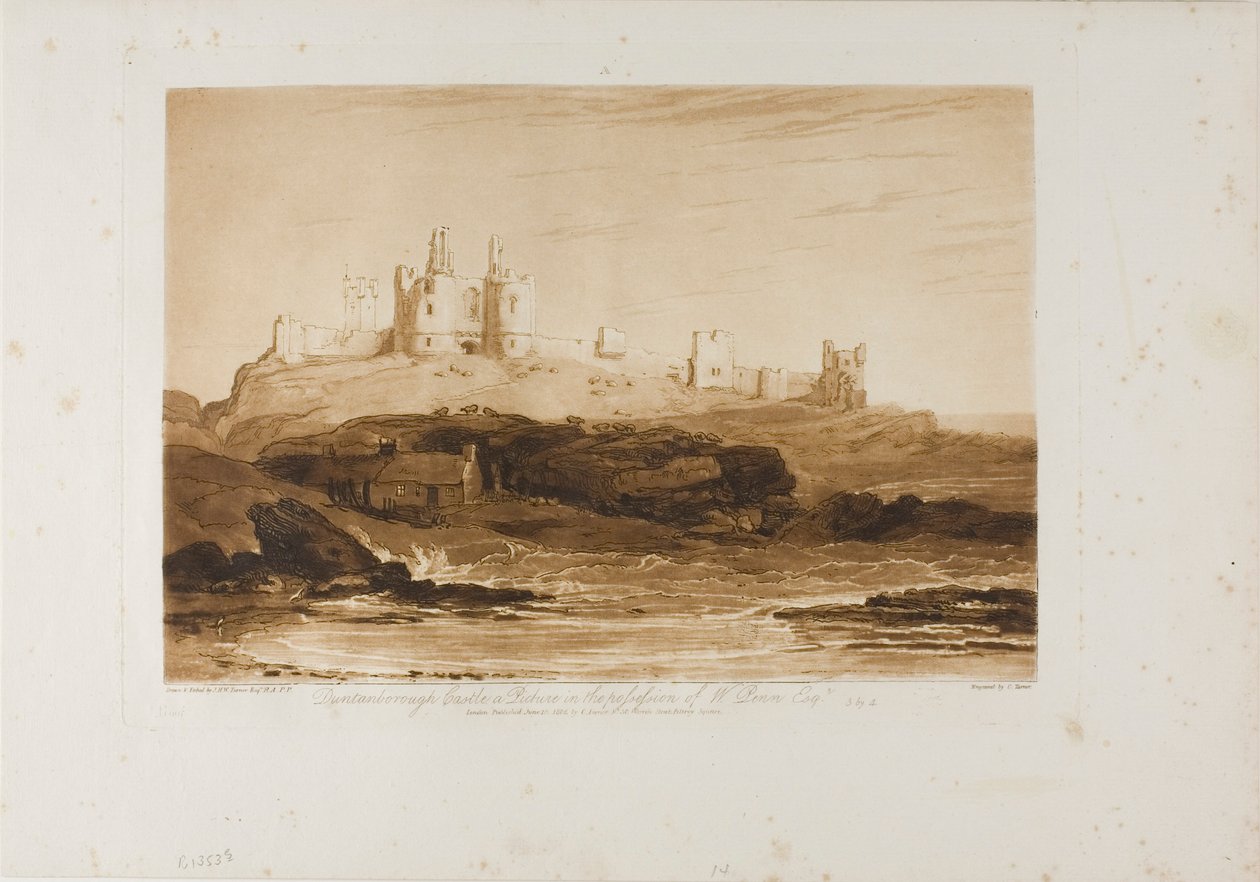 Dunstanborough Castle, plade 14 fra Liber Studiorum af Joseph Mallord William Turner