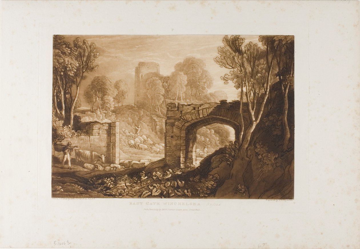 East Gate, Winchelsea, plade 67 fra Liber Studiorum af Joseph Mallord William Turner