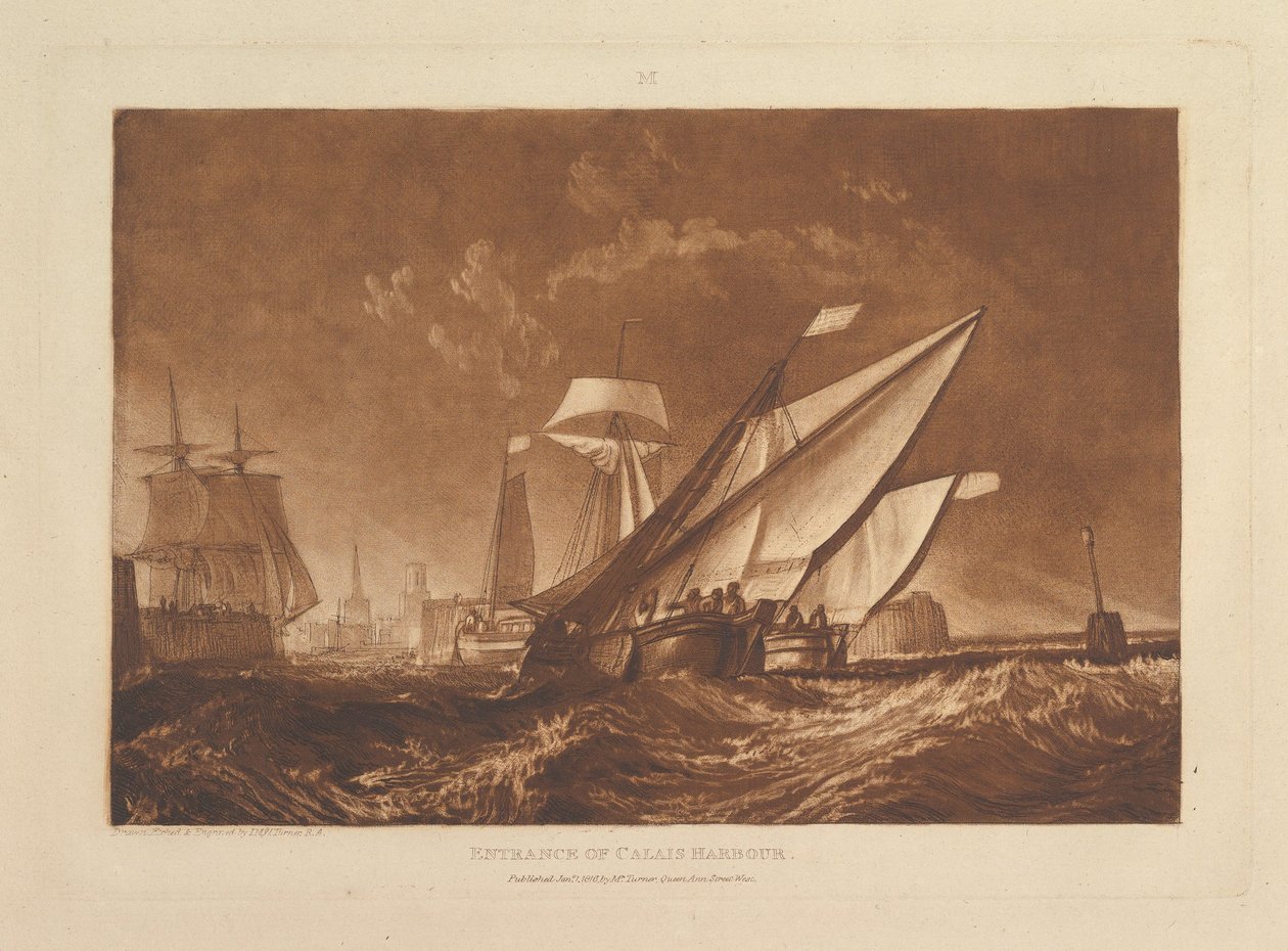 Indsejlingen til Calais havn, del XI, planche 55 fra „Liber Studiorum“ af Joseph Mallord William Turner