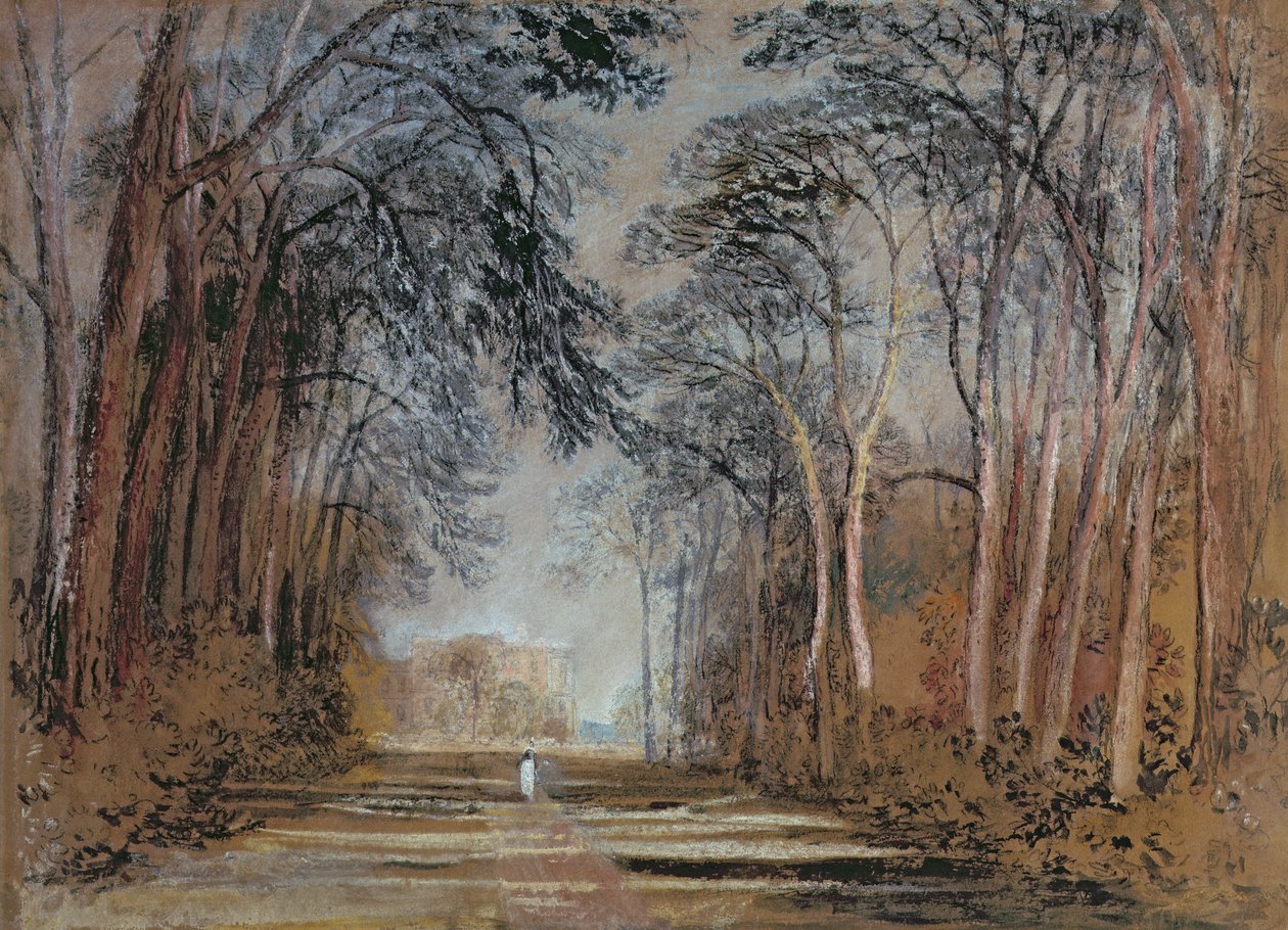 Farnley Avenue, Farnley Hall, Yorkshire (blyant, kridt, akvarel, gouache og vand) af Joseph Mallord William Turner