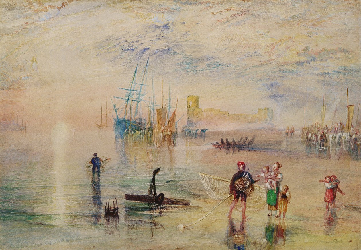 Flint Castle, ca. 1834 (akvarel med udkradsning på papir) af Joseph Mallord William Turner