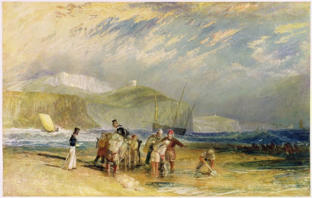 Folkestone havn og kyst til Devon, ca. 1830 (wc og gouache på papir) af Joseph Mallord William Turner