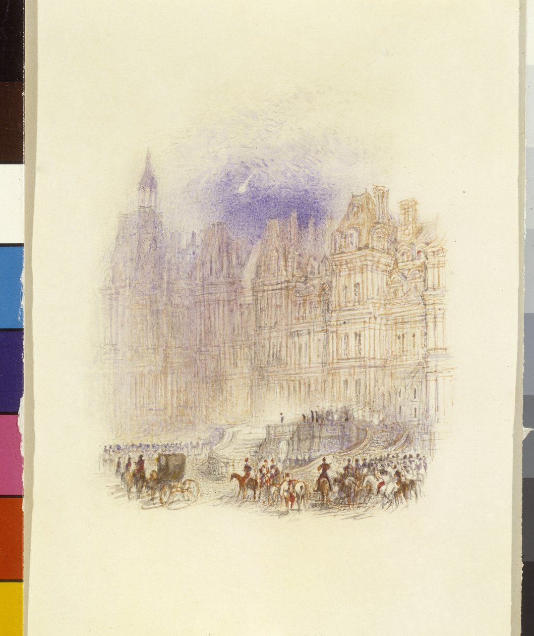 Fontainebleau: The Departure Of Napoleon (akvarel forstærket med pen og rødt blæk på hvidt papir) af Joseph Mallord William Turner