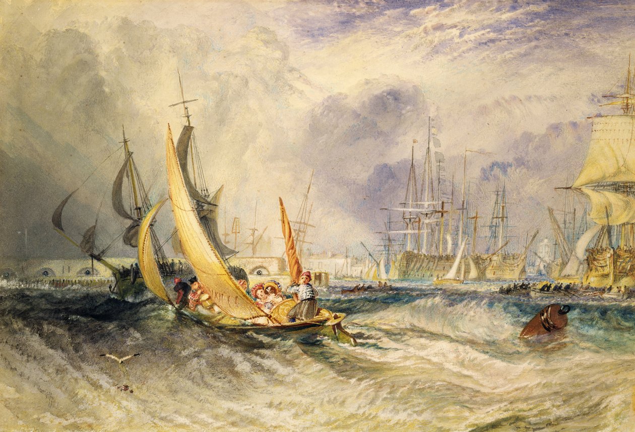 Gosport: Indgangen til Portsmouth Harbour (wc på papir) af Joseph Mallord William Turner