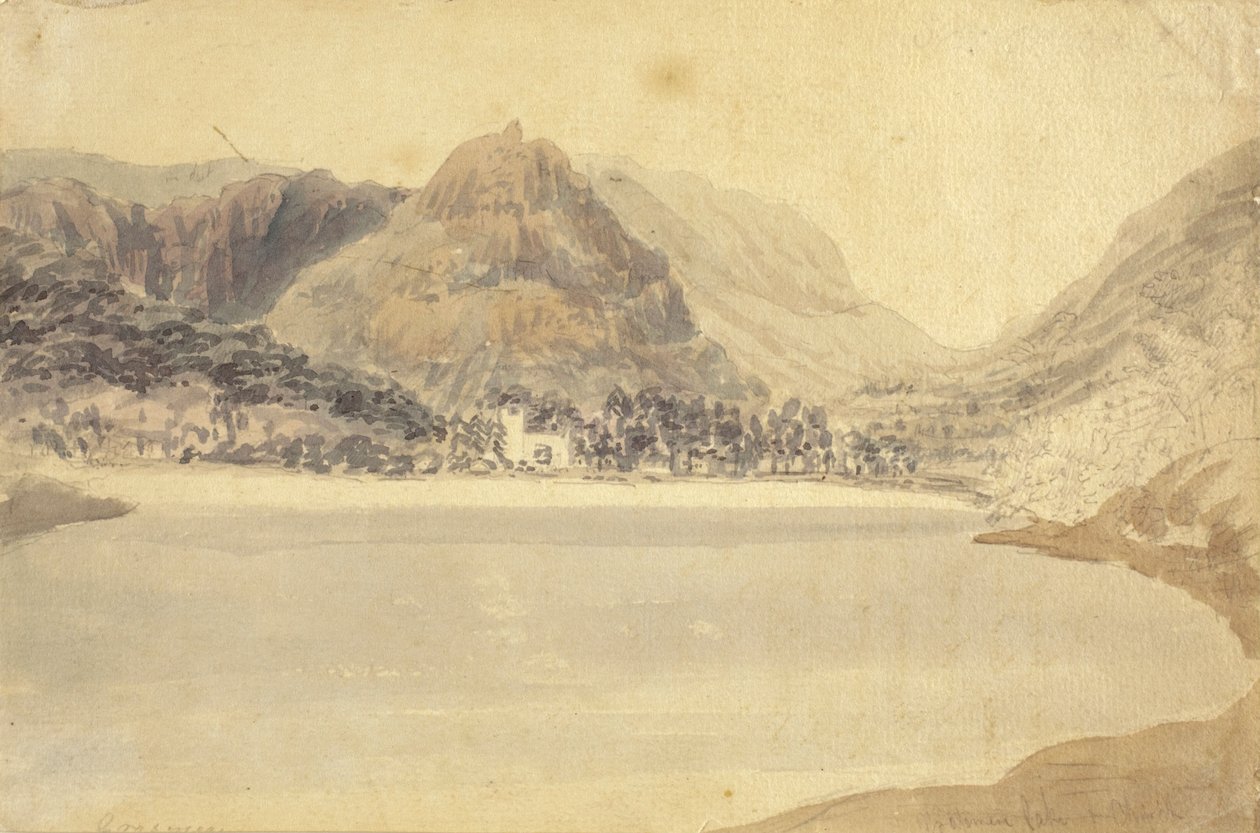 Grassmere-søen og kirken af Joseph Mallord William Turner