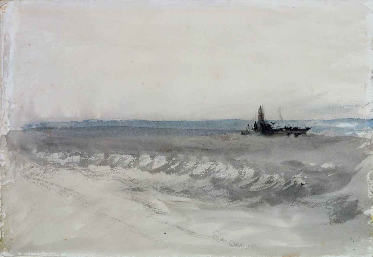 Grå hav, båd løber i land, ca. 1840 (akvarel på papir) af Joseph Mallord William Turner