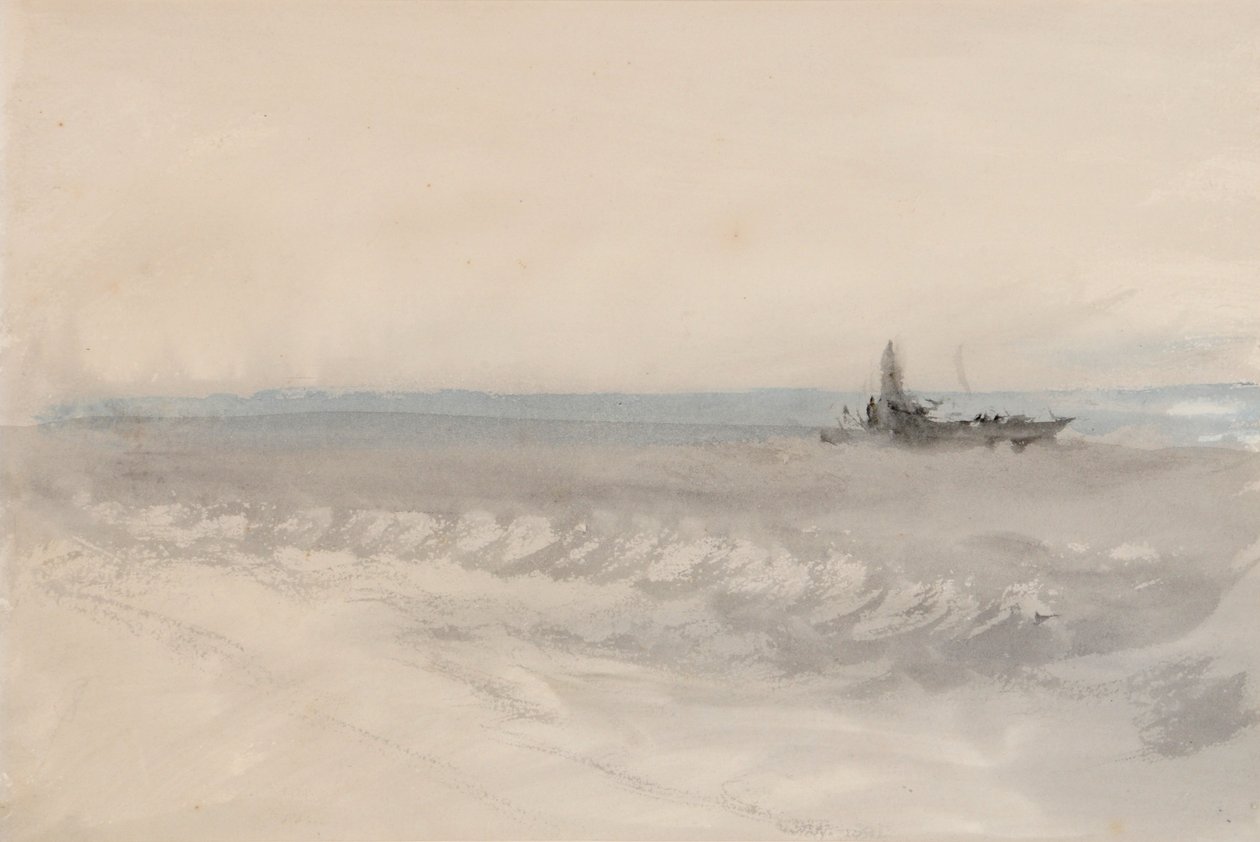 Grå hav, båd løber i land, ca. 1845-50 (akvarel på papir) af Joseph Mallord William Turner