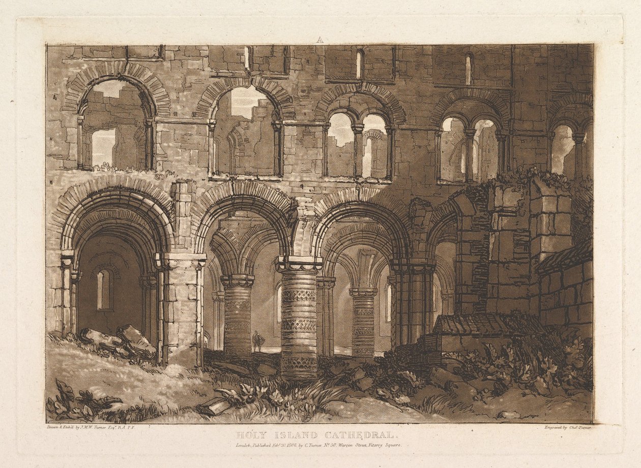 Holy Island Cathedral Liber Studiorum, del III, tavle 11, 20. februar 1808. af Joseph Mallord William Turner