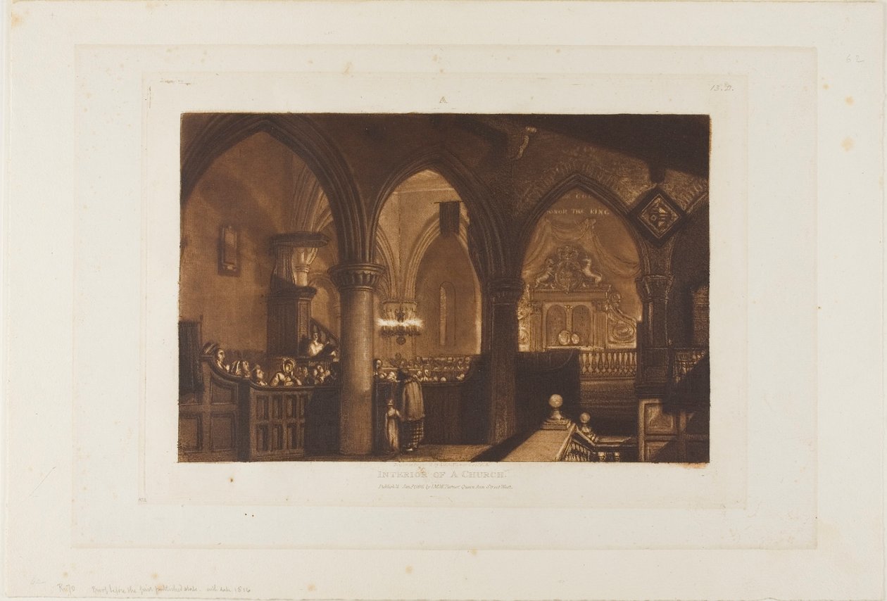 Interiør af en kirke, plade 70 fra Liber Studiorum af Joseph Mallord William Turner