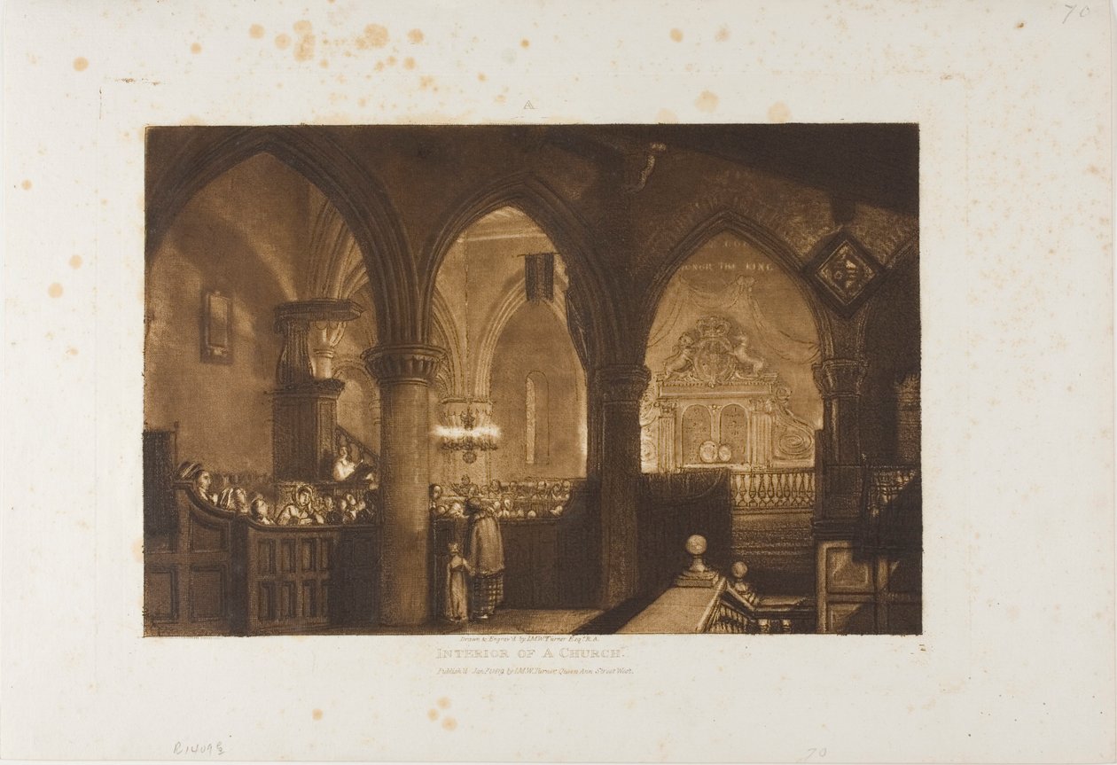 Interiør af en kirke, plade 70 fra Liber Studiorum af Joseph Mallord William Turner
