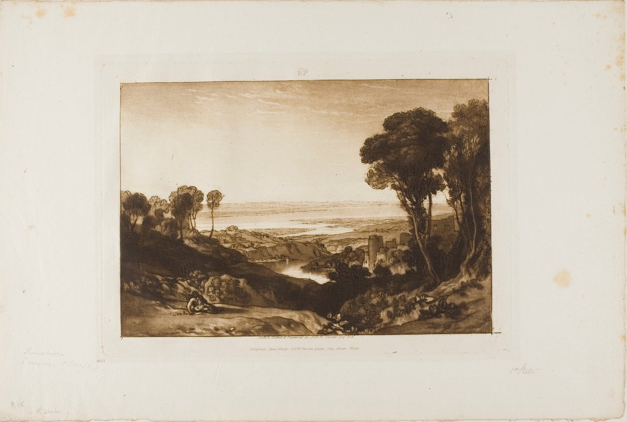 Junction of Severn and Wye, plade 28 fra Liber Studiorum af Joseph Mallord William Turner