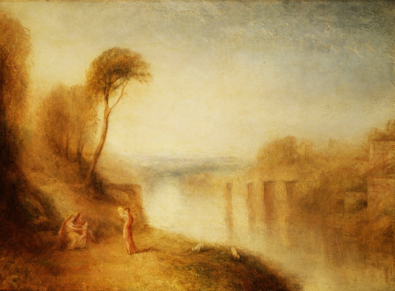 Landskab: Kvinde med Tamborine, ca. 1840-50 af Joseph Mallord William Turner